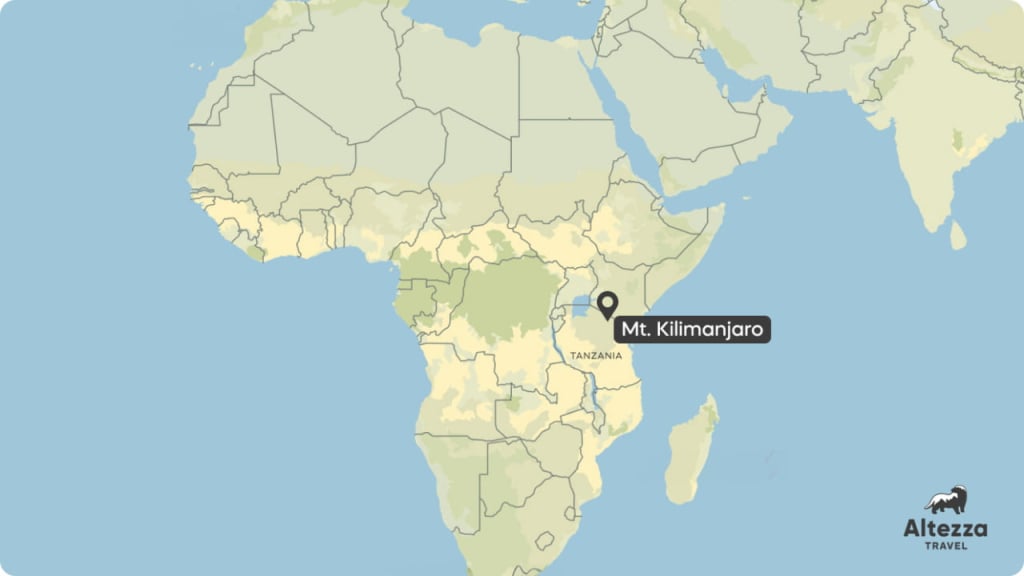 Die Lage des Kilimandscharo auf der Afrikakarte