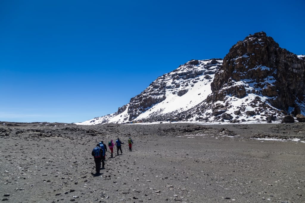 A group moving inside the Kilimanjaro crater