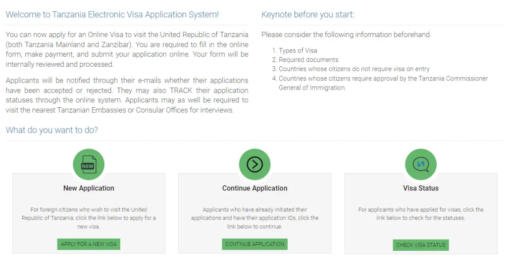 Select “New Application” to start your E-Visa