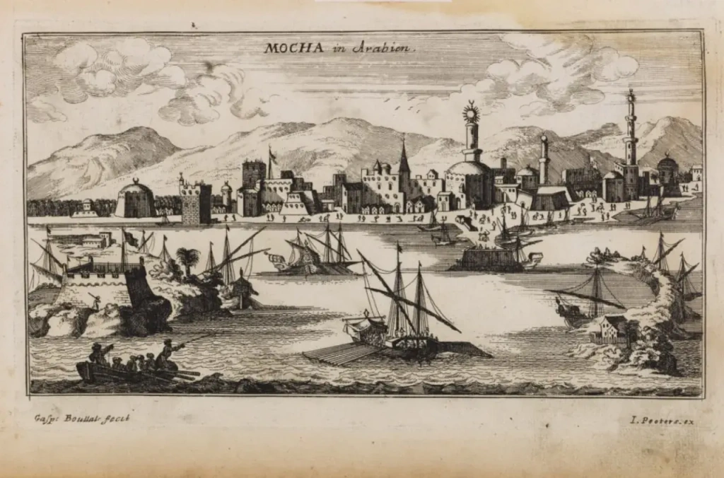 Йеменский портовый город Мокка, в честь которого назван сорт арабики мокко. Изображение 1692 года, галерея карт Paulus Swaen