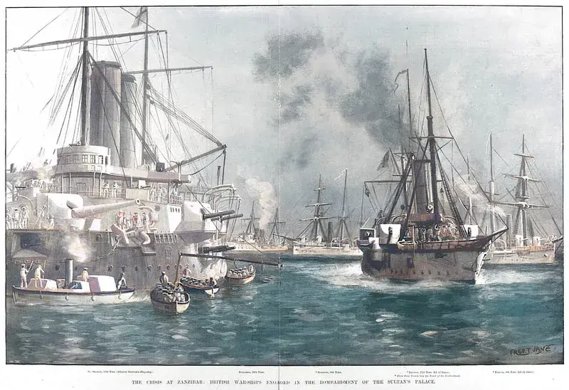 British warships engaged in the bombardment of the Sultan's Palace, The Illustrated London News, 5 September 1896