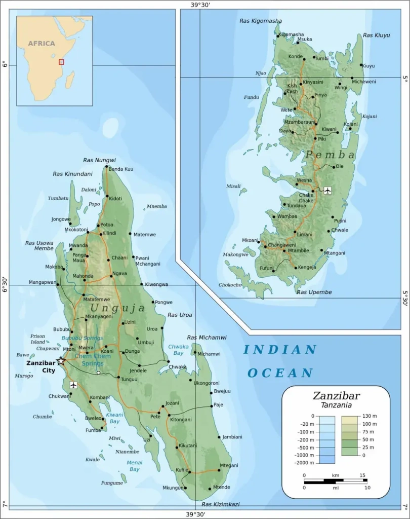 Map of Zanzibar Pemba islands by Oona Räisänen