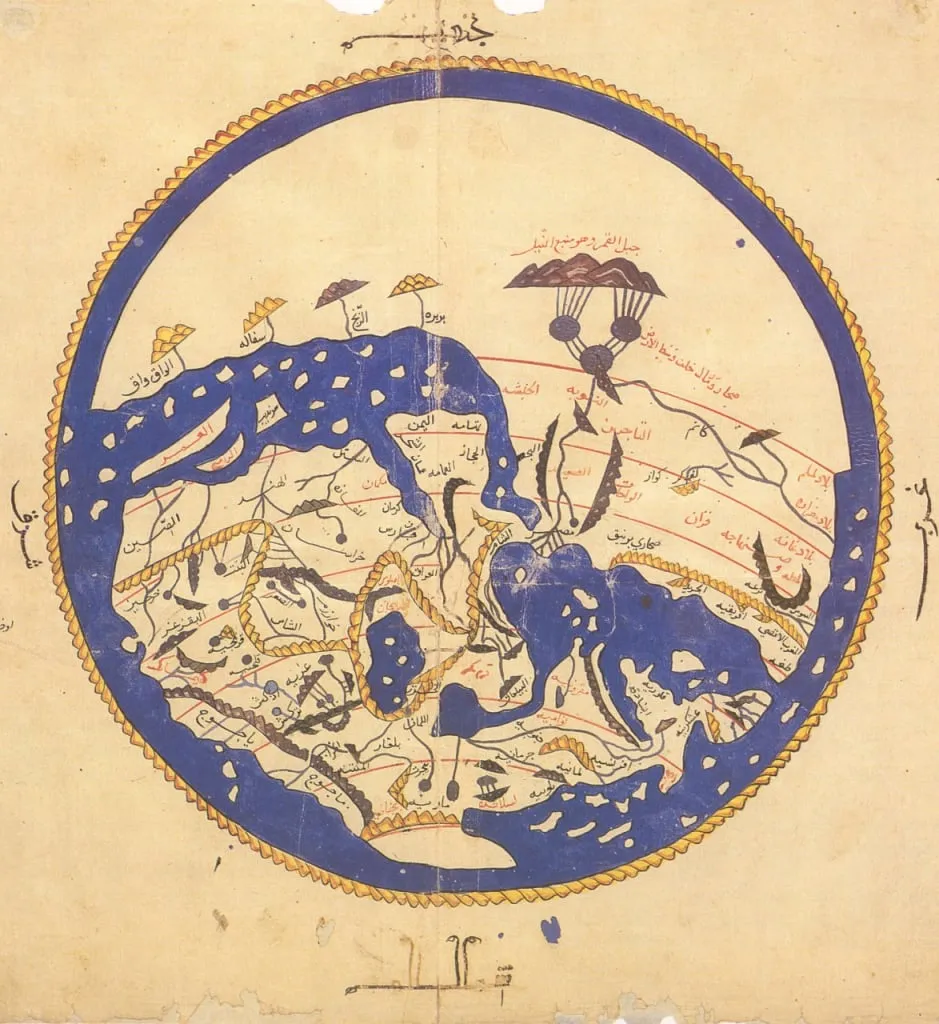 
Die Karte von Al-Idrisi. Der Norden liegt unten.