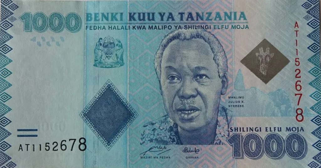 Лицевая сторона купюры в 1000 шиллингов с президентом Ньерере