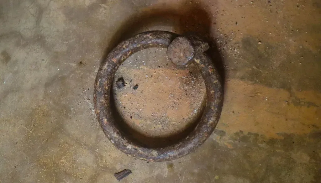 A ring in the concrete floor of the former prison