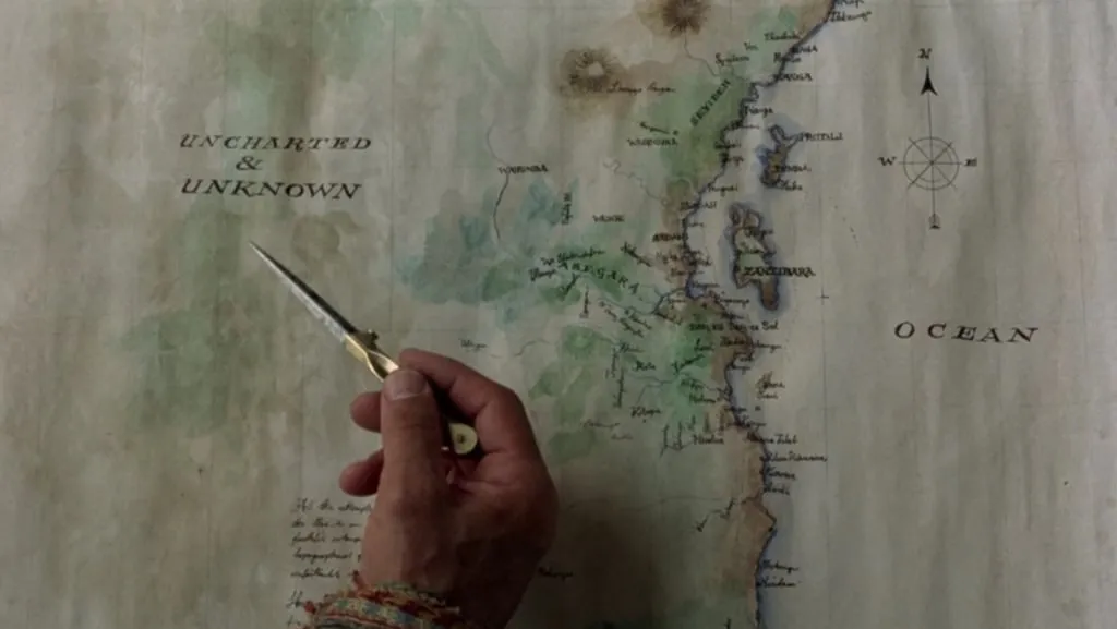 Die Karte zu Beginn der Reise von Burton und Speke. Ein Ausschnitt aus dem Film 